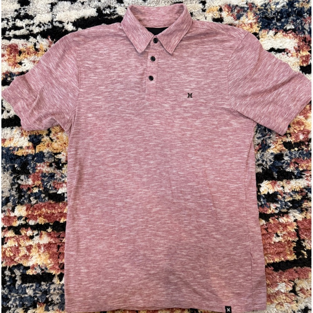 Hurley Mens Small Space Dye‎ Polo Shirt Burgundy Heather Short Sleeve G5301-00
